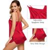 imageSWOMOG Women Satin Pajamas 4pcs Pajama Set Sexy Cami Shorts Set and Button Down Long Sleeve Pjs Loungewear SleepwearChristmas Red