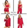 imageSWOMOG Women Satin Pajamas 4pcs Pajama Set Sexy Cami Shorts Set and Button Down Long Sleeve Pjs Loungewear SleepwearChristmas Red