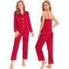 imageSWOMOG Women Satin Pajamas 4pcs Pajama Set Sexy Cami Shorts Set and Button Down Long Sleeve Pjs Loungewear SleepwearChristmas Red