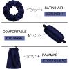 imageSWOMOG Women Satin Pajamas 4pcs Pajama Set Sexy Cami Shorts Set and Button Down Long Sleeve Pjs Loungewear SleepwearDeep Navy Blue