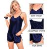 imageSWOMOG Women Satin Pajamas 4pcs Pajama Set Sexy Cami Shorts Set and Button Down Long Sleeve Pjs Loungewear SleepwearDeep Navy Blue
