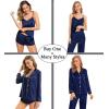 imageSWOMOG Women Satin Pajamas 4pcs Pajama Set Sexy Cami Shorts Set and Button Down Long Sleeve Pjs Loungewear SleepwearDeep Navy Blue