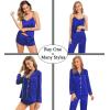 imageSWOMOG Women Satin Pajamas 4pcs Pajama Set Sexy Cami Shorts Set and Button Down Long Sleeve Pjs Loungewear SleepwearLight Blue