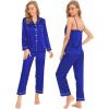 imageSWOMOG Women Satin Pajamas 4pcs Pajama Set Sexy Cami Shorts Set and Button Down Long Sleeve Pjs Loungewear SleepwearLight Blue