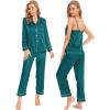 imageSWOMOG Women Satin Pajamas 4pcs Pajama Set Sexy Cami Shorts Set and Button Down Long Sleeve Pjs Loungewear SleepwearLight Green