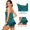 imageSWOMOG Women Satin Pajamas 4pcs Pajama Set Sexy Cami Shorts Set and Button Down Long Sleeve Pjs Loungewear SleepwearLight Green