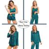 imageSWOMOG Women Satin Pajamas 4pcs Pajama Set Sexy Cami Shorts Set and Button Down Long Sleeve Pjs Loungewear SleepwearLight Green