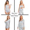 imageSWOMOG Women Satin Pajamas 4pcs Pajama Set Sexy Cami Shorts Set and Button Down Long Sleeve Pjs Loungewear SleepwearLight Grey