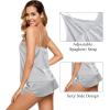 imageSWOMOG Women Satin Pajamas 4pcs Pajama Set Sexy Cami Shorts Set and Button Down Long Sleeve Pjs Loungewear SleepwearLight Grey