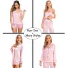 imageSWOMOG Women Satin Pajamas 4pcs Pajama Set Sexy Cami Shorts Set and Button Down Long Sleeve Pjs Loungewear SleepwearLight Pink