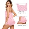 imageSWOMOG Women Satin Pajamas 4pcs Pajama Set Sexy Cami Shorts Set and Button Down Long Sleeve Pjs Loungewear SleepwearLight Pink