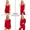 imageSWOMOG Women Satin Pajamas 4pcs Pajama Set Sexy Cami Shorts Set and Button Down Long Sleeve Pjs Loungewear SleepwearRedb
