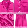 imageSWOMOG Women Satin Pajamas 4pcs Pajama Set Sexy Cami Shorts Set and Button Down Long Sleeve Pjs Loungewear SleepwearRose Red