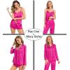 imageSWOMOG Women Satin Pajamas 4pcs Pajama Set Sexy Cami Shorts Set and Button Down Long Sleeve Pjs Loungewear SleepwearRose Red
