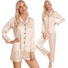 imageSWOMOG Womens 2 PCS  3 PCS Pajamas Set Silk Satin Long Sleeve Sleepwear Button Down Loungewear Pjs NightwearChampagne  3 Pcs