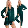 imageSWOMOG Womens 2 PCS  3 PCS Pajamas Set Silk Satin Long Sleeve Sleepwear Button Down Loungewear Pjs NightwearDeep Green  3 Pcs