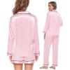 imageSWOMOG Womens 2 PCS  3 PCS Pajamas Set Silk Satin Long Sleeve Sleepwear Button Down Loungewear Pjs NightwearPink  3 Pcs