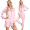 imageSWOMOG Womens 2 PCS  3 PCS Pajamas Set Silk Satin Long Sleeve Sleepwear Button Down Loungewear Pjs NightwearPink  3 Pcs