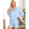 imageSWOMOG Womens 2 PCS  3 PCS Pajamas Set Silk Satin Long Sleeve Sleepwear Button Down Loungewear Pjs NightwearZ  Blue Striped  2 Pcs