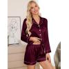 imageSWOMOG Womens 2 PCS  3 PCS Pajamas Set Silk Satin Long Sleeve Sleepwear Button Down Loungewear Pjs NightwearZ  Deep Wine Red  2 Pcs