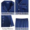 imageSWOMOG Womens 2 PCS  3 PCS Pajamas Set Silk Satin Long Sleeve Sleepwear Button Down Loungewear Pjs NightwearZ  Navy Blue  2 Pcs
