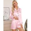 imageSWOMOG Womens 2 PCS  3 PCS Pajamas Set Silk Satin Long Sleeve Sleepwear Button Down Loungewear Pjs NightwearZ  Pink  2 Pcs