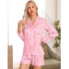 imageSWOMOG Womens 2 PCS  3 PCS Pajamas Set Silk Satin Long Sleeve Sleepwear Button Down Loungewear Pjs NightwearZ  Pink Striped  2 Pcs