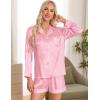 imageSWOMOG Womens 2 PCS  3 PCS Pajamas Set Silk Satin Long Sleeve Sleepwear Button Down Loungewear Pjs NightwearZ  Pink Striped  2 Pcs