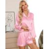 imageSWOMOG Womens 2 PCS  3 PCS Pajamas Set Silk Satin Long Sleeve Sleepwear Button Down Loungewear Pjs NightwearZ  Pink Striped  2 Pcs