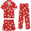 imageSWOMOG Womens 3pcs Button Down Pajamas Set Short Sleeve Sleepwear Bride Pj Lounge Set with Long PantsSnowman