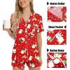 imageSWOMOG Womens 3pcs Button Down Pajamas Set Short Sleeve Sleepwear Bride Pj Lounge Set with Long PantsSnowman
