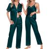 imageSWOMOG Womens 4pcs Pajamas Sets Short Sleeve Camisole with Button Down Shirt Pjs Silk Satin Sleepwear LoungewearDeep Green