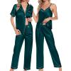 imageSWOMOG Womens 4pcs Pajamas Sets Short Sleeve Camisole with Button Down Shirt Pjs Silk Satin Sleepwear LoungewearDeep Green