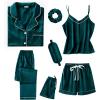 imageSWOMOG Womens 4pcs Pajamas Sets Short Sleeve Camisole with Button Down Shirt Pjs Silk Satin Sleepwear LoungewearDeep Green