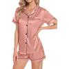 imageSWOMOG Womens 4pcs Pajamas Sets Short Sleeve Camisole with Button Down Shirt Pjs Silk Satin Sleepwear LoungewearMisty Rose