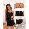 imageSWOMOG Womens 4pcs Pajamas Sets Silk Satin Pjs Sexy Cami Shorts Set Button Down Long Short Sleeve Sleepwear LoungewearBlack