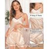 imageSWOMOG Womens 4pcs Pajamas Sets Silk Satin Pjs Sexy Cami Shorts Set Button Down Long Short Sleeve Sleepwear LoungewearChampagne