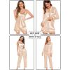 imageSWOMOG Womens 4pcs Pajamas Sets Silk Satin Pjs Sexy Cami Shorts Set Button Down Long Short Sleeve Sleepwear LoungewearChampagne