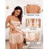 imageSWOMOG Womens 4pcs Pajamas Sets Silk Satin Pjs Sexy Cami Shorts Set Button Down Long Short Sleeve Sleepwear LoungewearChampagne