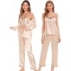 imageSWOMOG Womens 4pcs Pajamas Sets Silk Satin Pjs Sexy Cami Shorts Set Button Down Long Short Sleeve Sleepwear LoungewearChampagne