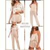 imageSWOMOG Womens 4pcs Pajamas Sets Silk Satin Pjs Sexy Cami Shorts Set Button Down Long Short Sleeve Sleepwear LoungewearChampagne