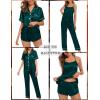 imageSWOMOG Womens 4pcs Pajamas Sets Silk Satin Pjs Sexy Cami Shorts Set Button Down Long Short Sleeve Sleepwear LoungewearDeep Green