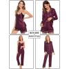 imageSWOMOG Womens 4pcs Pajamas Sets Silk Satin Pjs Sexy Cami Shorts Set Button Down Long Short Sleeve Sleepwear LoungewearDeep Wine Red
