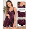 imageSWOMOG Womens 4pcs Pajamas Sets Silk Satin Pjs Sexy Cami Shorts Set Button Down Long Short Sleeve Sleepwear LoungewearDeep Wine Red