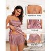 imageSWOMOG Womens 4pcs Pajamas Sets Silk Satin Pjs Sexy Cami Shorts Set Button Down Long Short Sleeve Sleepwear LoungewearMisty Rose