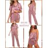 imageSWOMOG Womens 4pcs Pajamas Sets Silk Satin Pjs Sexy Cami Shorts Set Button Down Long Short Sleeve Sleepwear LoungewearMisty Rose