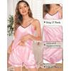 imageSWOMOG Womens 4pcs Pajamas Sets Silk Satin Pjs Sexy Cami Shorts Set Button Down Long Short Sleeve Sleepwear LoungewearPink
