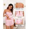 imageSWOMOG Womens 4pcs Pajamas Sets Silk Satin Pjs Sexy Cami Shorts Set Button Down Long Short Sleeve Sleepwear LoungewearPink