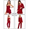 imageSWOMOG Womens 4pcs Pajamas Sets Silk Satin Pjs Sexy Cami Shorts Set Button Down Long Short Sleeve Sleepwear LoungewearRed