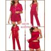 imageSWOMOG Womens 4pcs Pajamas Sets Silk Satin Pjs Sexy Cami Shorts Set Button Down Long Short Sleeve Sleepwear LoungewearRed